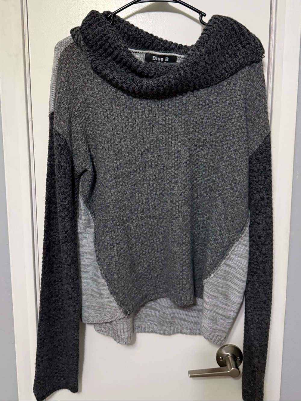 Blue B Women's Gray Triple-Tone Cowl Neck Sweater